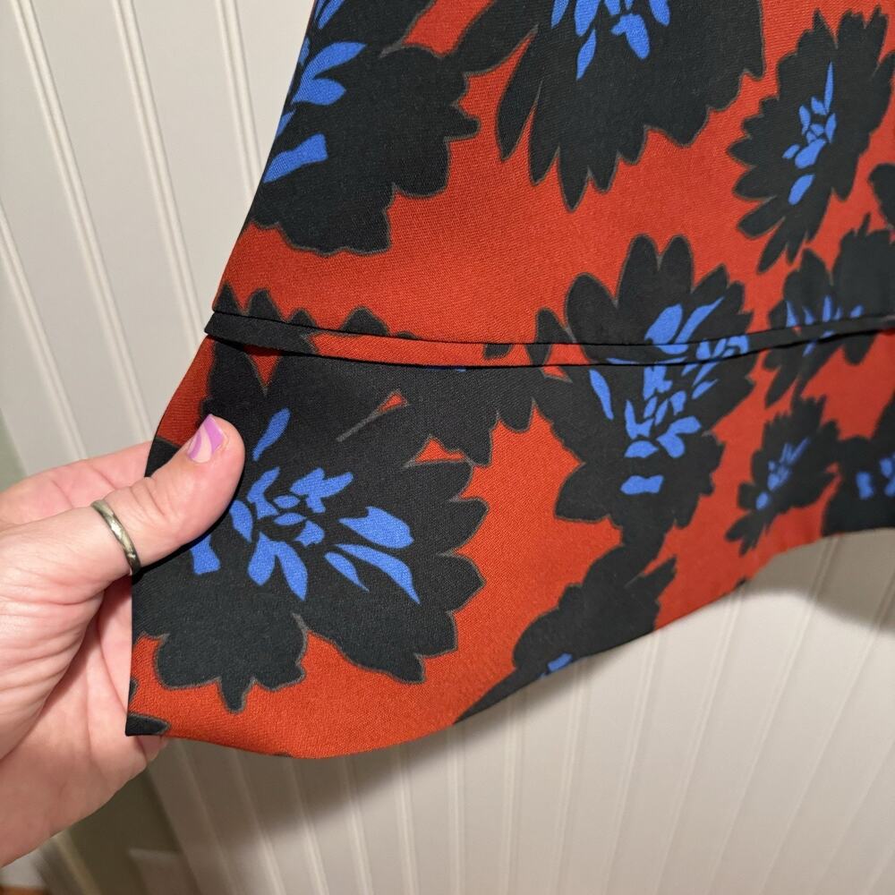 J Crew Red Blue Crepe Floral Knee Length Dress Size 2 - Picture 4 of 7